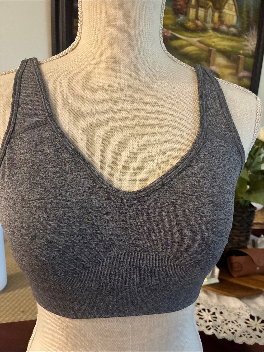 Puma Heathered Gray V-Neck Seamless Sports Bralette